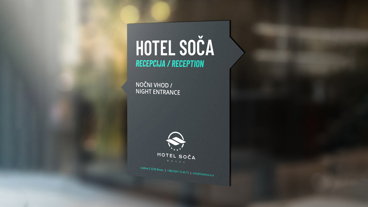 Grafično oblikovanje nalepke za Hotel Soča.
